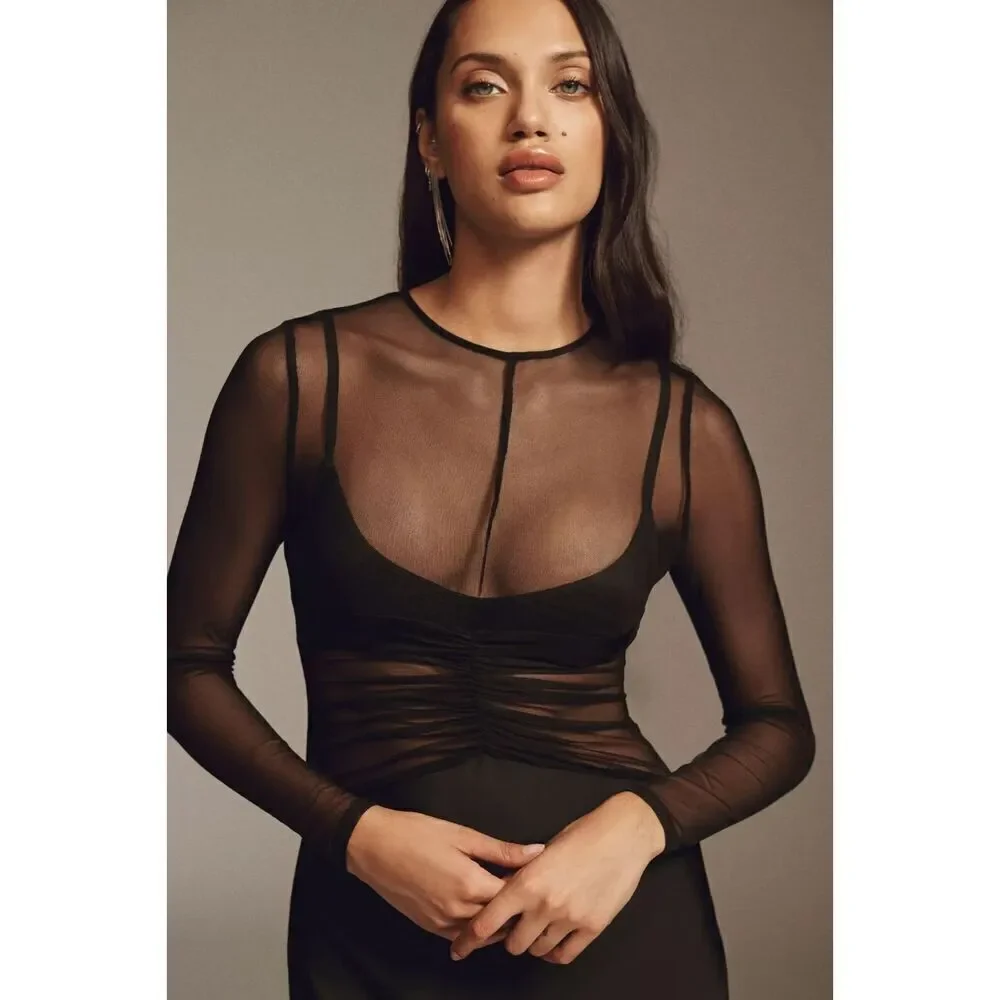 Ginger Sheer Long Sleeve Mixed Media Gown MISHA COLLECTION Size Medium EU 38